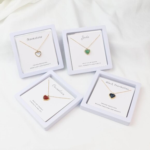 Heart Necklace as Christmas Gifts, Black Tourmaline Gothic Necklace Red Carnelia - Picture 3 of 7